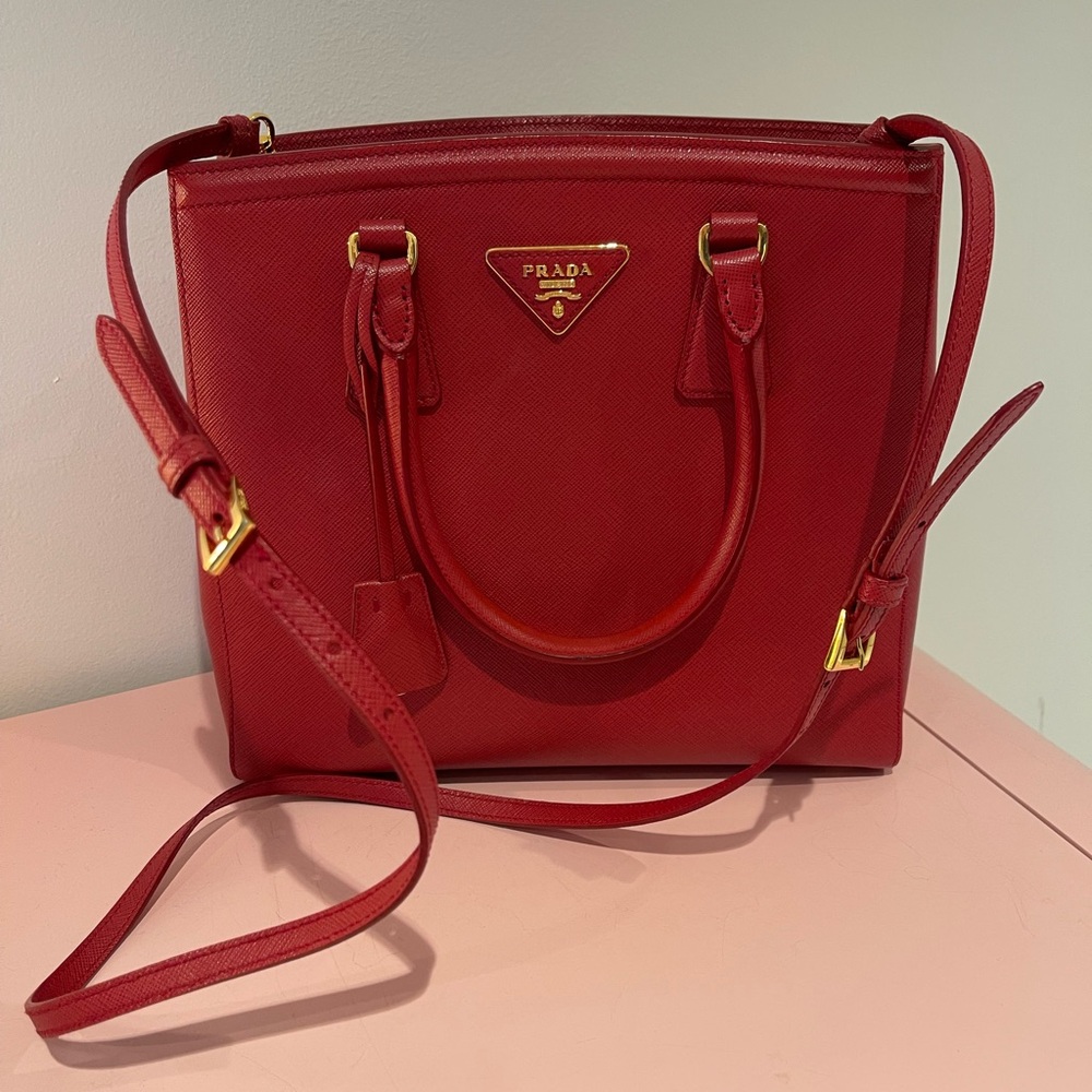 Prada Red Shoulder Bag Safiano Leather